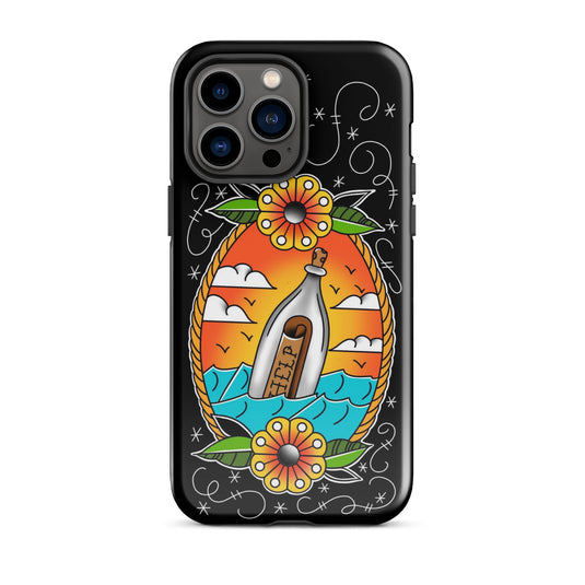 SOS: Bottle in the Ocean (Black) - Tough Case for iPhone®