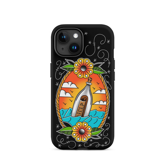 SOS: Bottle in the Ocean (Black) - Tough Case for iPhone®